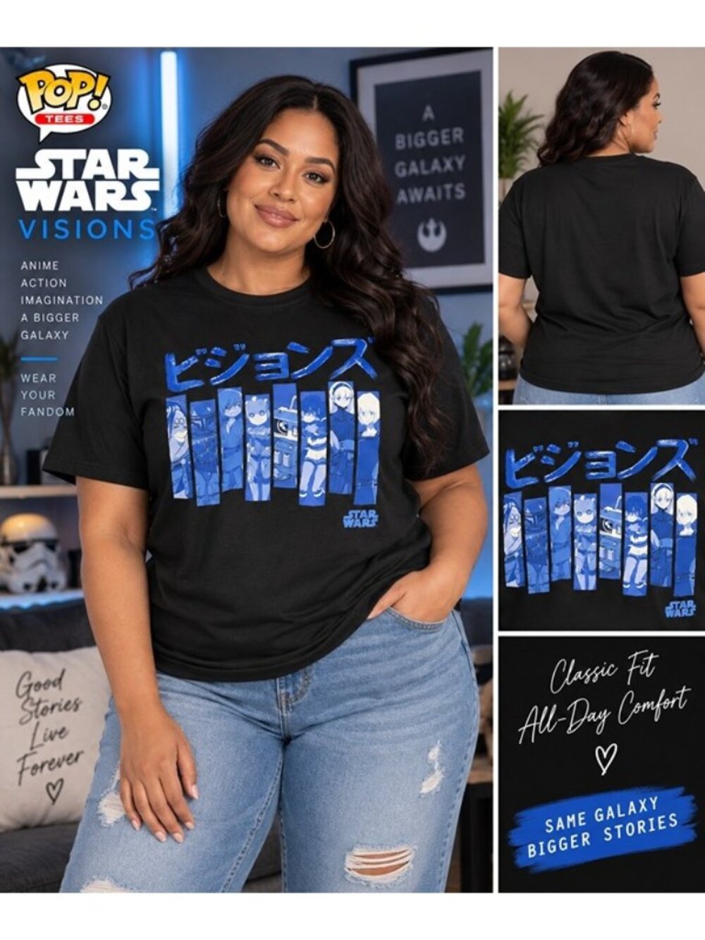 Funko Pop Star Wars Visions Unisex Graphic T-Shirt Black Size 2XL NWT